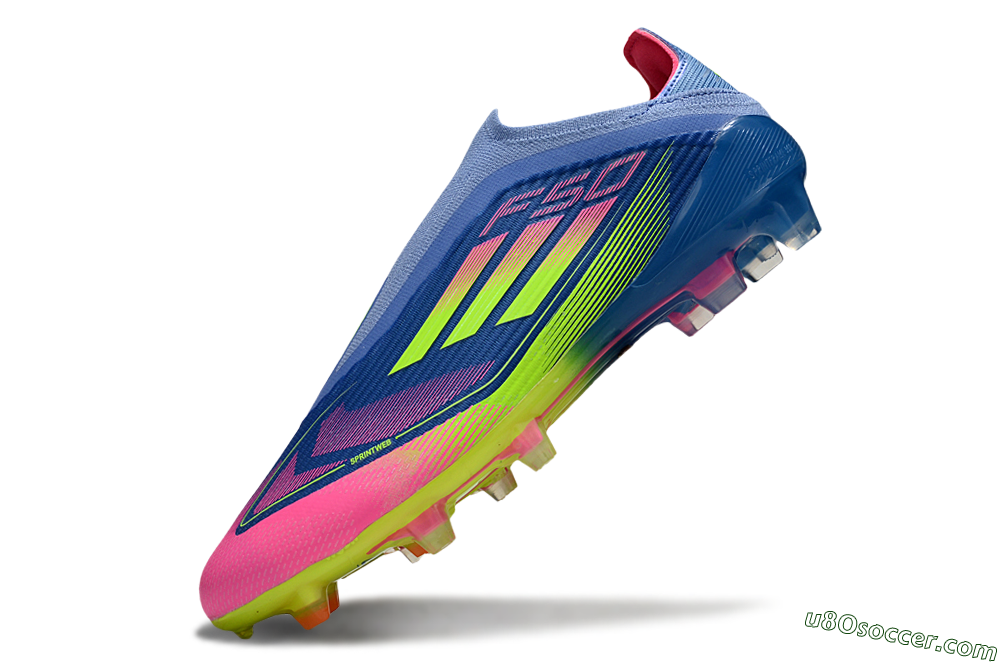 Adidas F50 Elite Laceless FG Firm Ground Soccer Cleats - Blue/Yellow/Pink 6