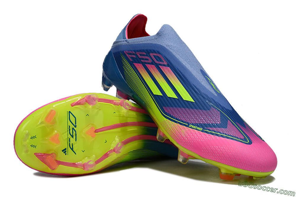 Adidas F50 Elite Laceless FG Firm Ground Soccer Cleats - Blue/Yellow/Pink 4
