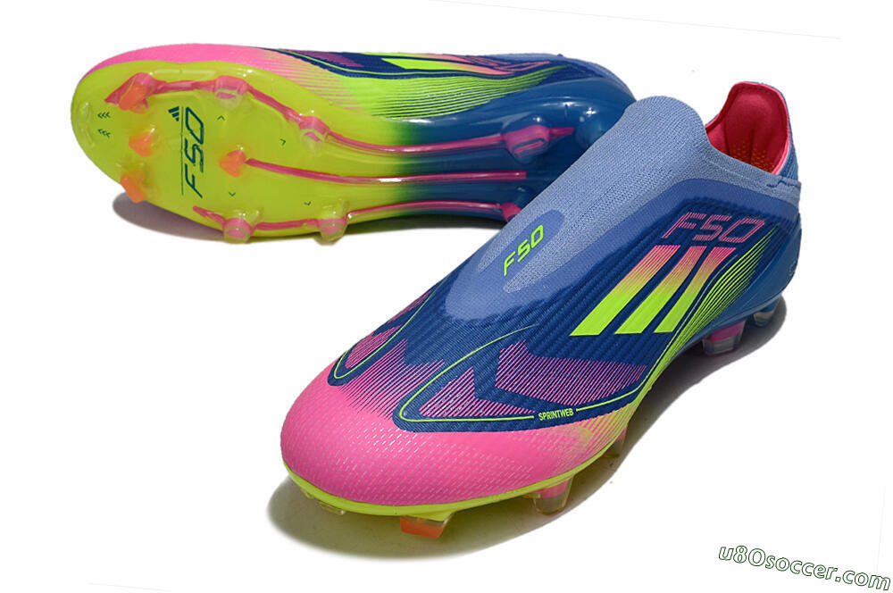 Adidas F50 Elite Laceless FG Firm Ground Soccer Cleats - Blue/Yellow/Pink 3