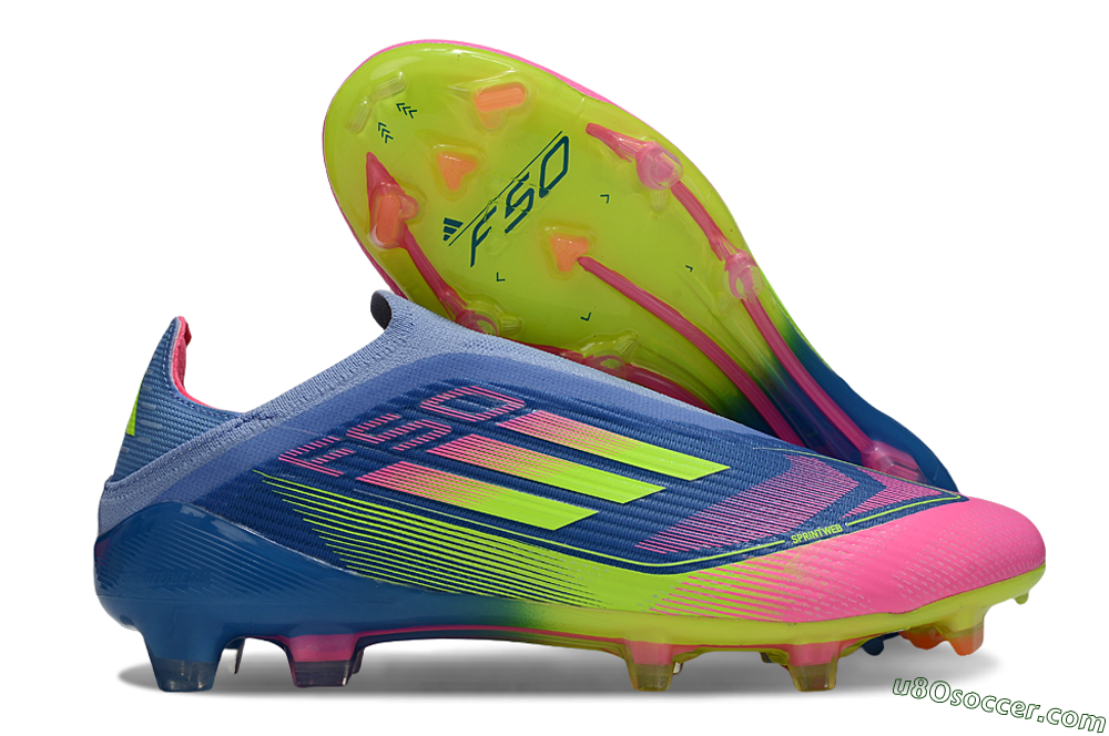 Adidas F50 Elite Laceless FG Firm Ground Soccer Cleats - Blue/Yellow/Pink 1