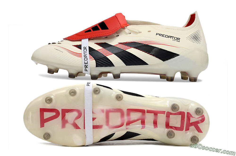 Adidas Predator 25 Elite Foldover Tongue FG Firm Ground Soccer Cleats - White/Black/Red 0