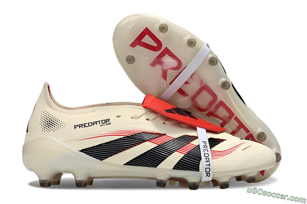 Adidas Predator 25 Elite Foldover Tongue FG Firm Ground Soccer Cleats - White/Black/Red 1