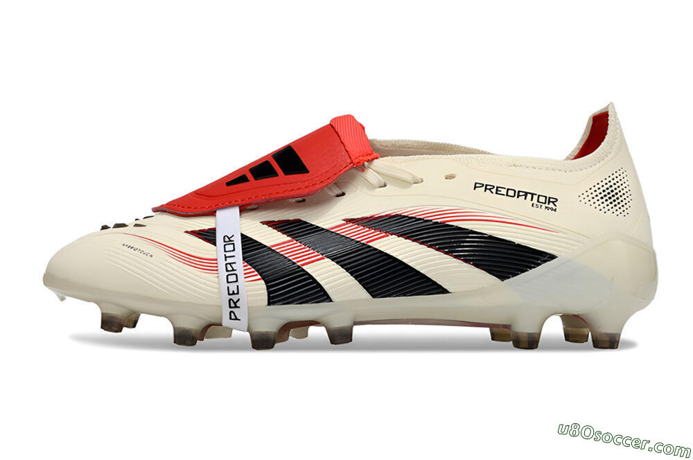 Adidas Predator 25 Elite Foldover Tongue FG Firm Ground Soccer Cleats - White/Black/Red 2