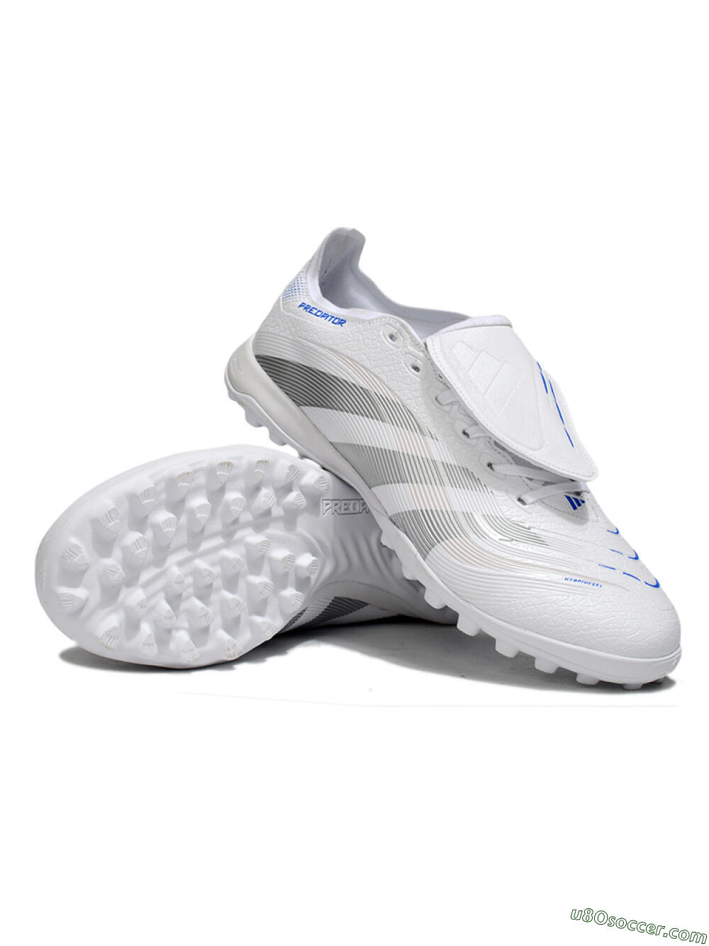 Adidas Predator 25 Elite Foldover Tongue TF Artificial Turf Soccer Shoes - White/Silver/Blue 3