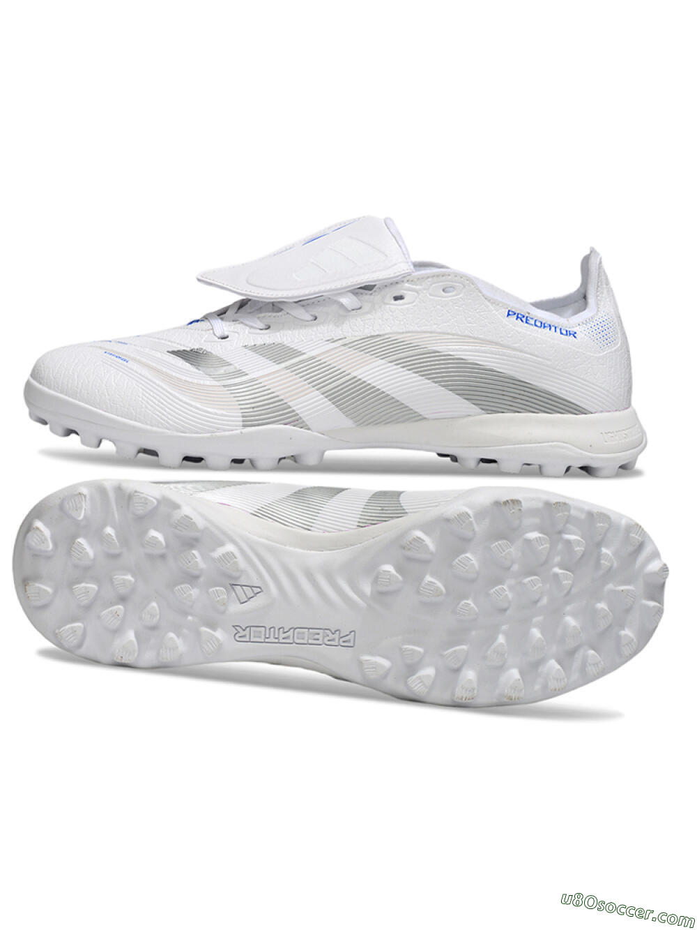 Adidas Predator 25 Elite Foldover Tongue TF Artificial Turf Soccer Shoes - White/Silver/Blue 0
