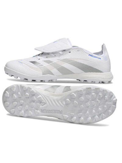 Adidas Predator 25 Elite Foldover Tongue TF Artificial Turf Soccer Shoes - White/Silver/Blue