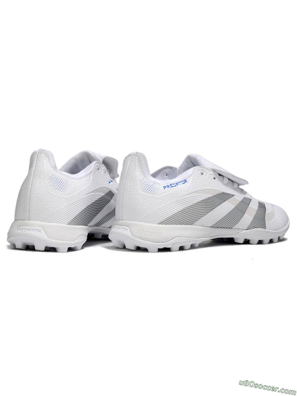 Adidas Predator 25 Elite Foldover Tongue TF Artificial Turf Soccer Shoes - White/Silver/Blue 6