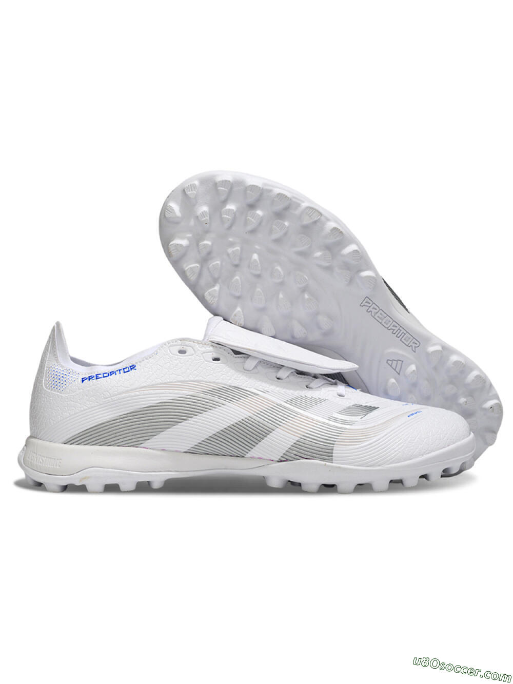 Adidas Predator 25 Elite Foldover Tongue TF Artificial Turf Soccer Shoes - White/Silver/Blue 1