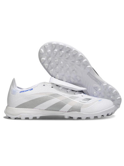Adidas Predator 25 Elite Foldover Tongue TF Artificial Turf Soccer Shoes - White/Silver/Blue