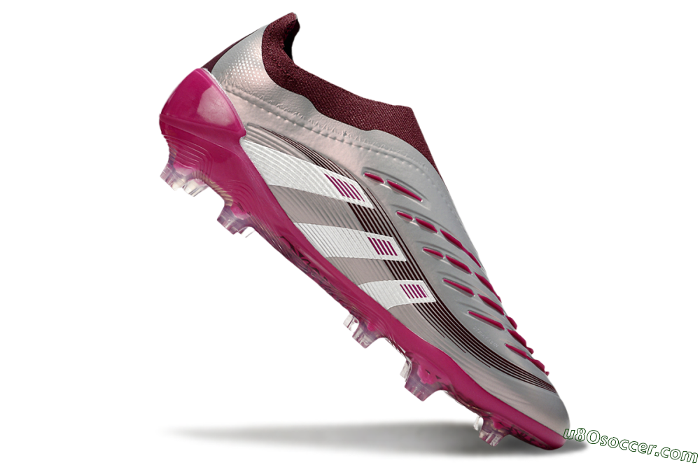Adidas Predator 25 Elite Laceless FG Firm Ground Soccer Cleats - Silver/Red/Pink 4