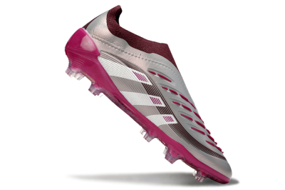 Adidas Predator 25 Elite Laceless FG Firm Ground Soccer Cleats - Silver/Red/Pink