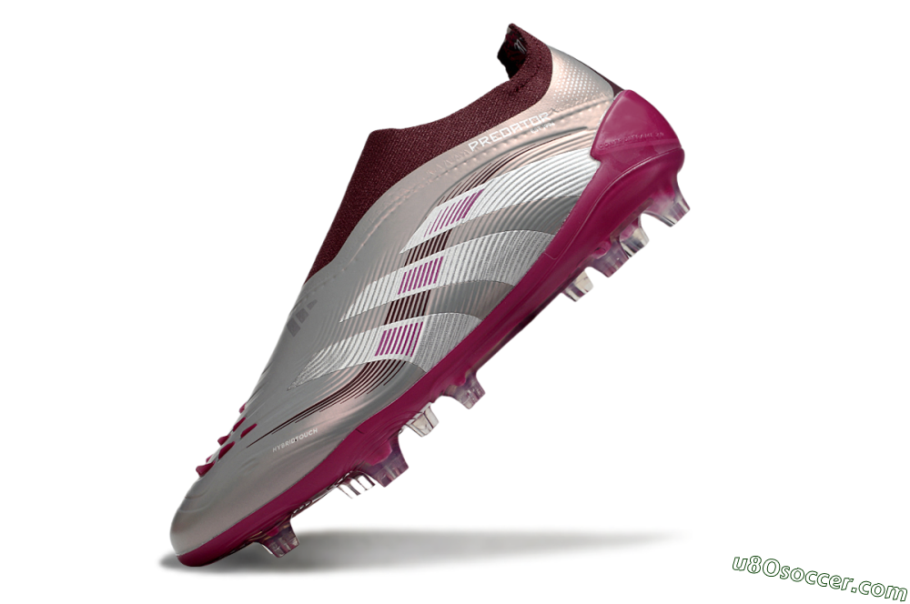 Adidas Predator 25 Elite Laceless FG Firm Ground Soccer Cleats - Silver/Red/Pink 5