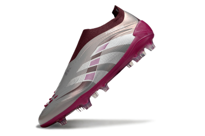 Adidas Predator 25 Elite Laceless FG Firm Ground Soccer Cleats - Silver/Red/Pink