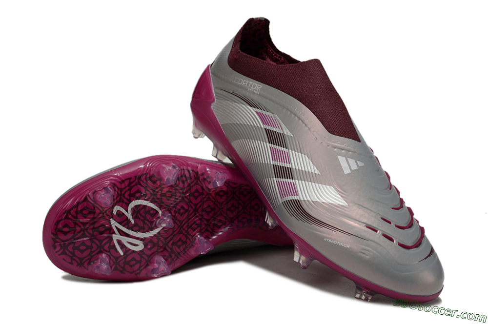 Adidas Predator 25 Elite Laceless FG Firm Ground Soccer Cleats - Silver/Red/Pink 3