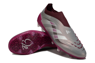 Adidas Predator 25 Elite Laceless FG Firm Ground Soccer Cleats - Silver/Red/Pink
