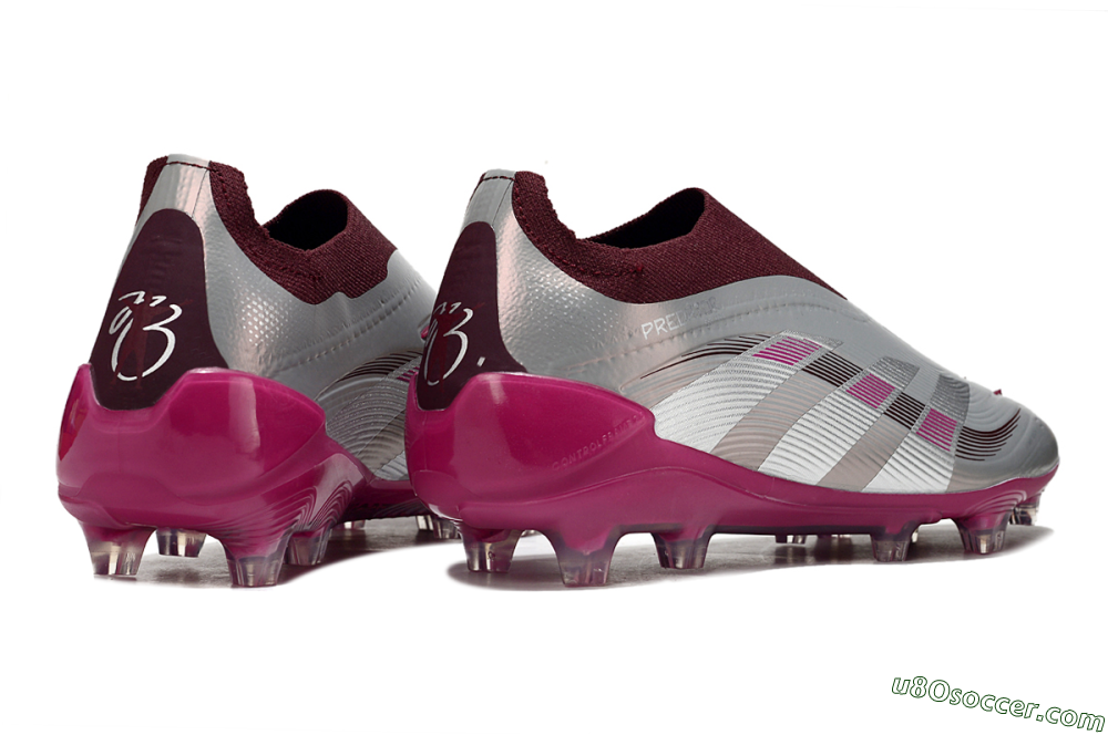 Adidas Predator 25 Elite Laceless FG Firm Ground Soccer Cleats - Silver/Red/Pink 6