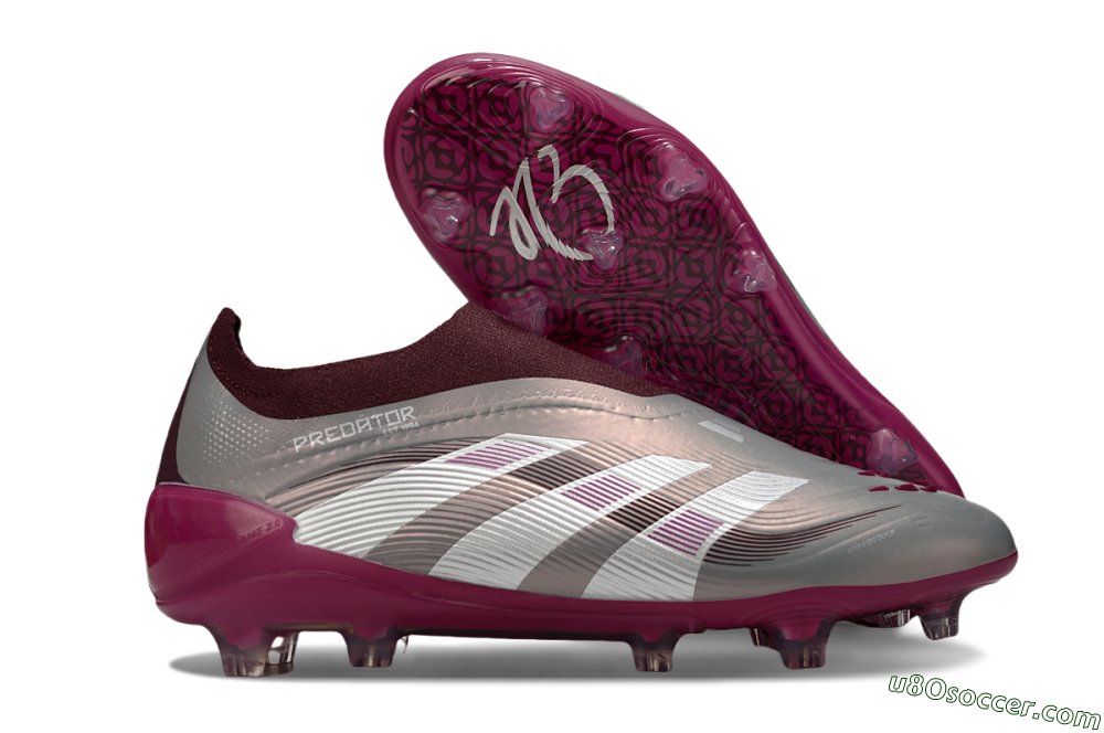 Adidas Predator 25 Elite Laceless FG Firm Ground Soccer Cleats - Silver/Red/Pink 1