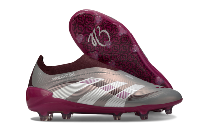 Adidas Predator 25 Elite Laceless FG Firm Ground Soccer Cleats - Silver/Red/Pink