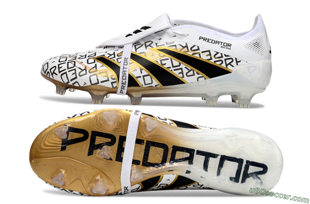 Adidas Predator 25 Elite Foldover Tongue FG Firm Ground Soccer Cleats - White/Black/Gold 0