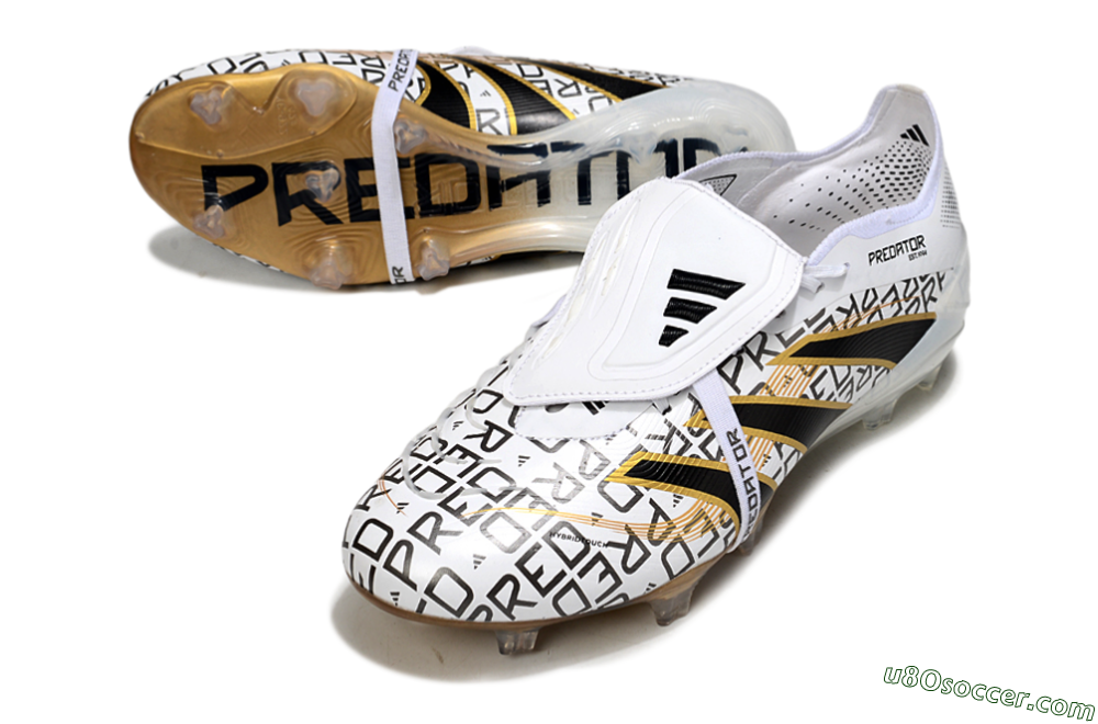 Adidas Predator 25 Elite Foldover Tongue FG Firm Ground Soccer Cleats - White/Black/Gold 3