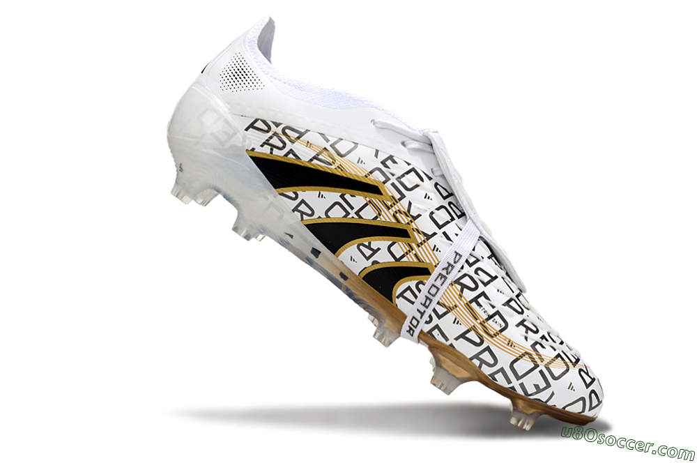 Adidas Predator 25 Elite Foldover Tongue FG Firm Ground Soccer Cleats - White/Black/Gold 4
