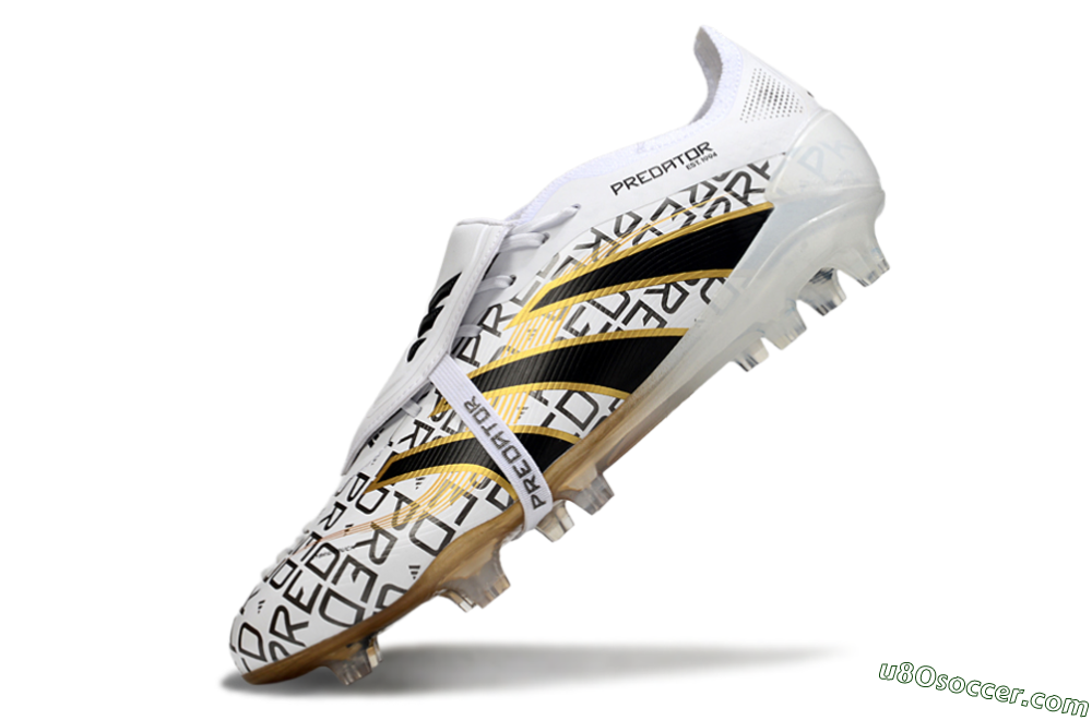 Adidas Predator 25 Elite Foldover Tongue FG Firm Ground Soccer Cleats - White/Black/Gold 5