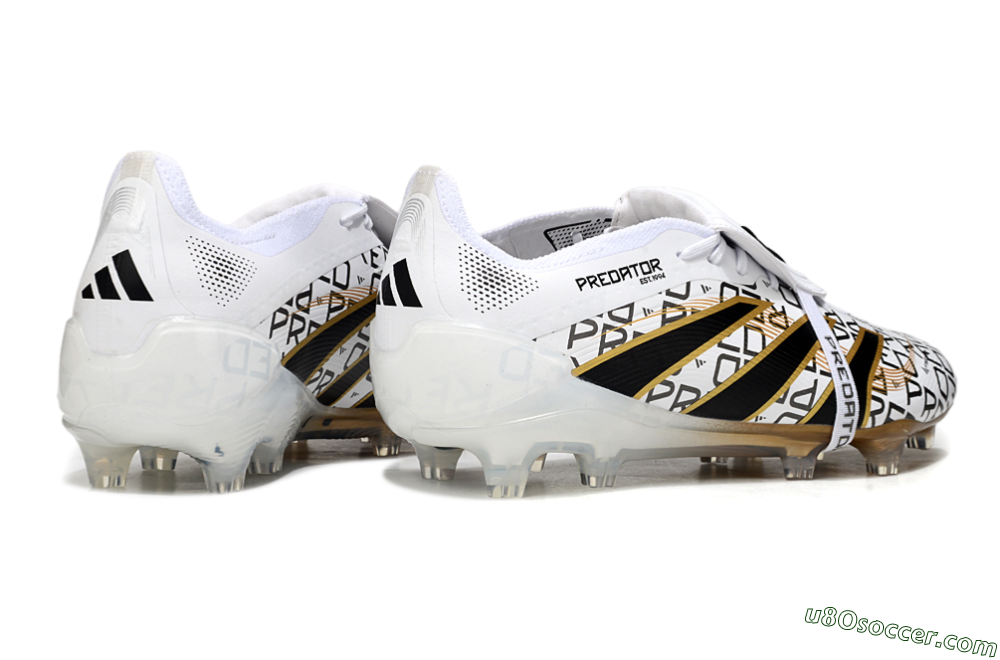 Adidas Predator 25 Elite Foldover Tongue FG Firm Ground Soccer Cleats - White/Black/Gold 6