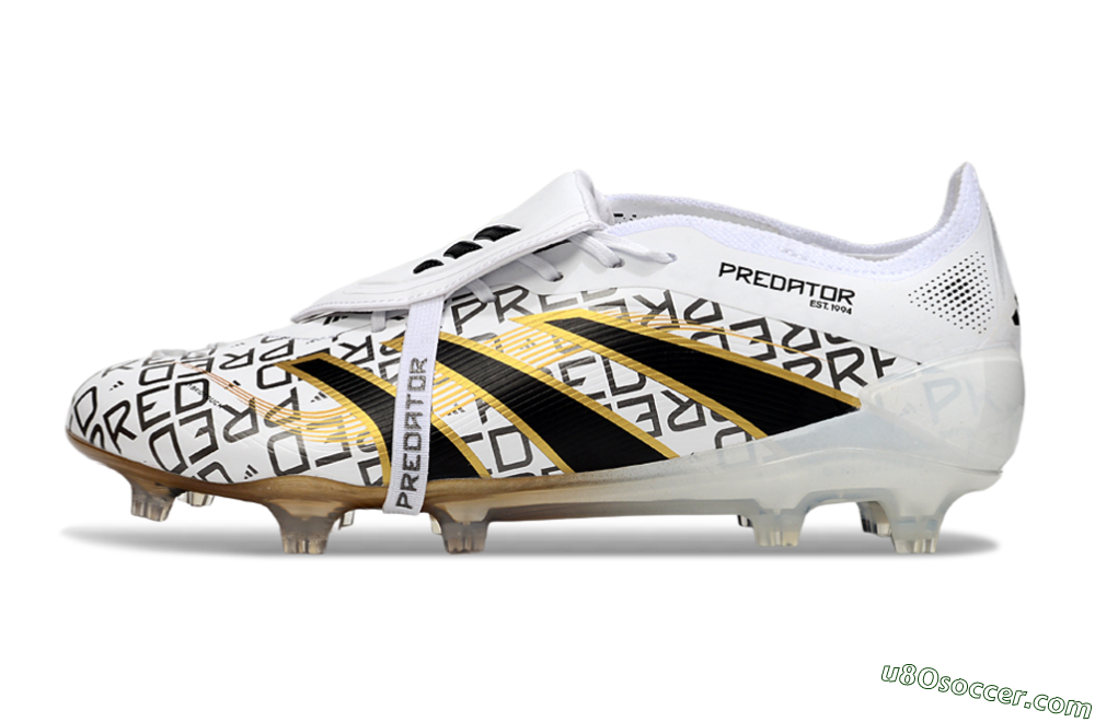 Adidas Predator 25 Elite Foldover Tongue FG Firm Ground Soccer Cleats - White/Black/Gold 2