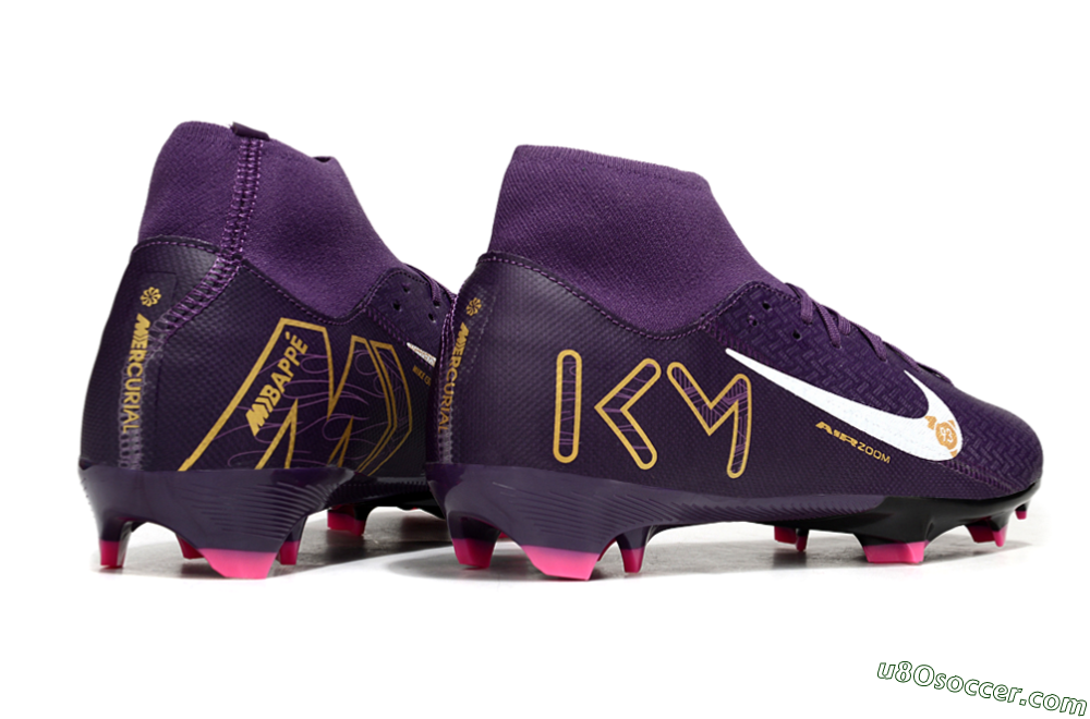 Nike Air Zoom Mercurial Superfly 10 Elite FG Firm Ground Soccer Cleats - Purple/White/Gold 6