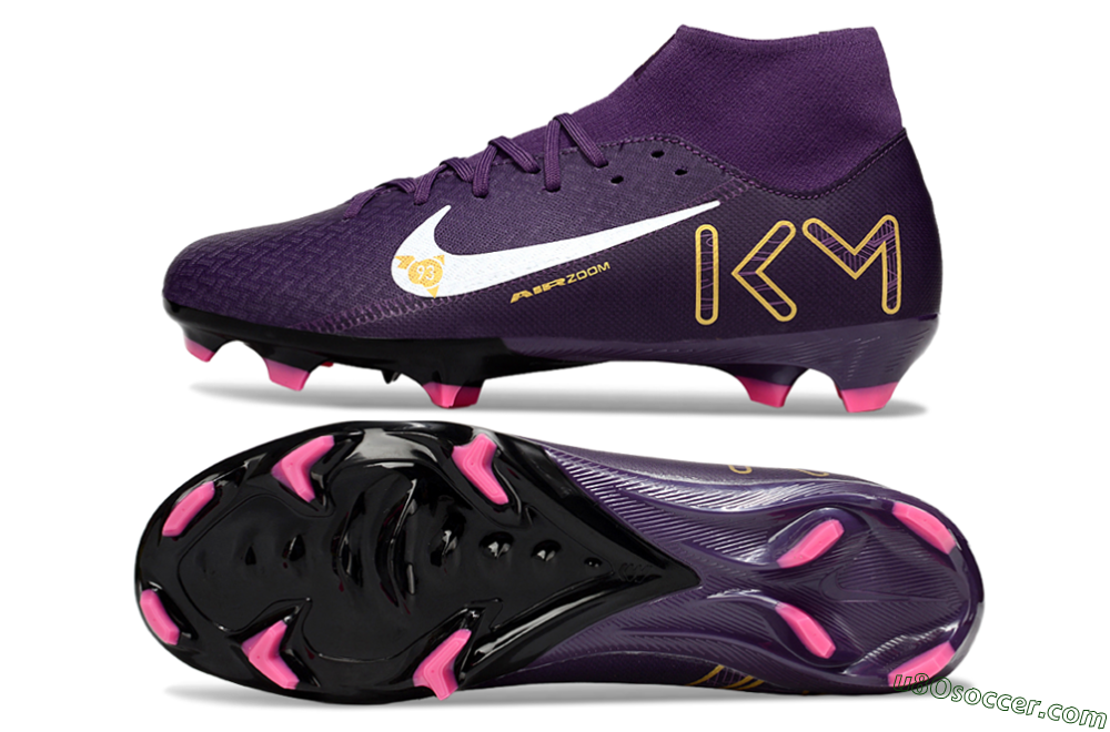Nike Air Zoom Mercurial Superfly 10 Elite FG Firm Ground Soccer Cleats - Purple/White/Gold 0