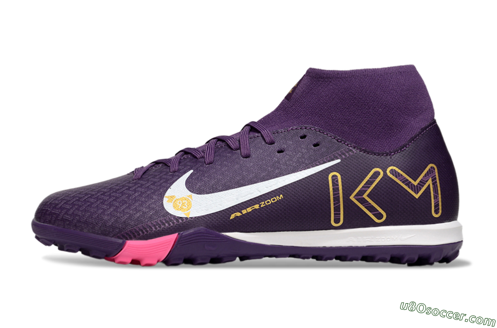 Nike Air Zoom Mercurial Superfly 10 Elite TF Artificial Turf Soccer Shoes - Purple/White/Gold 2