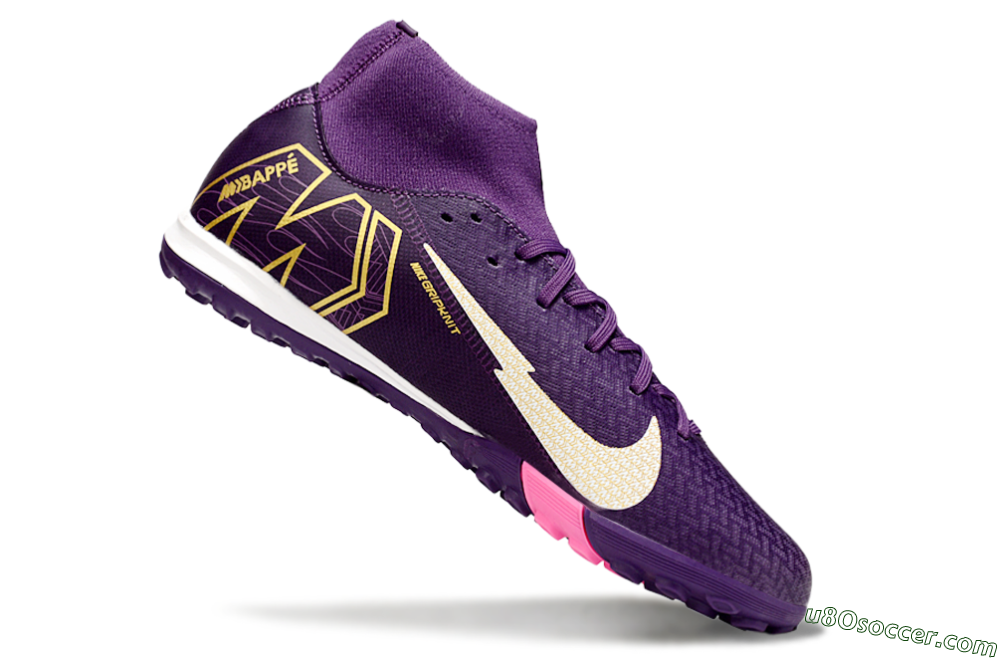 Nike Air Zoom Mercurial Superfly 10 Elite TF Artificial Turf Soccer Shoes - Purple/White/Gold 4
