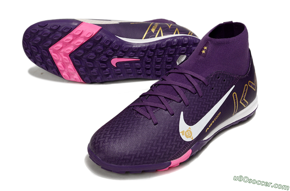 Nike Air Zoom Mercurial Superfly 10 Elite TF Artificial Turf Soccer Shoes - Purple/White/Gold 3