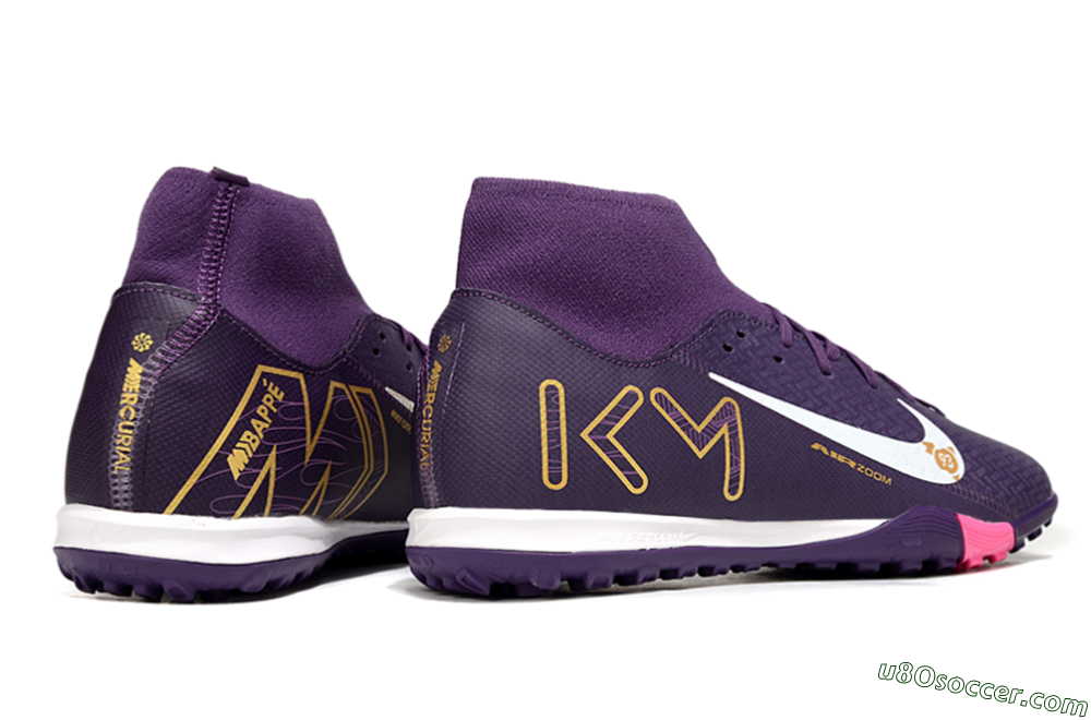 Nike Air Zoom Mercurial Superfly 10 Elite TF Artificial Turf Soccer Shoes - Purple/White/Gold 6