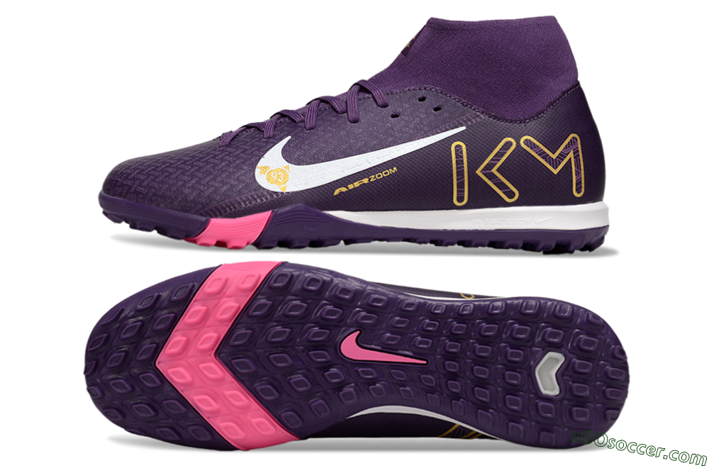 Nike Air Zoom Mercurial Superfly 10 Elite TF Artificial Turf Soccer Shoes - Purple/White/Gold 0