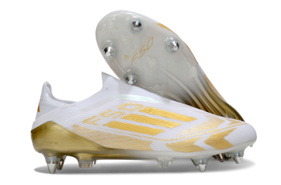 Adidas F50 Elite Laceless SG Soft Ground Soccer Cleats - White/Gold