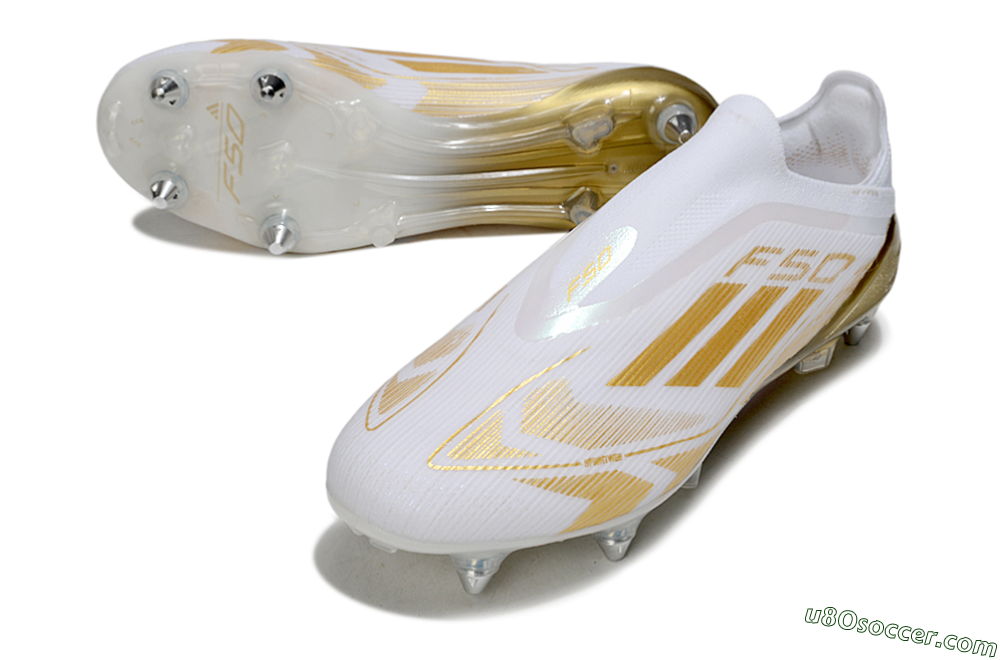 Adidas F50 Elite Laceless SG Soft Ground Soccer Cleats - White/Gold 3