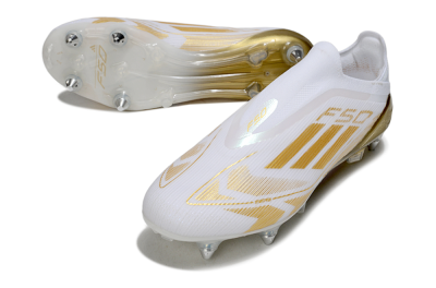 Adidas F50 Elite Laceless SG Soft Ground Soccer Cleats - White/Gold