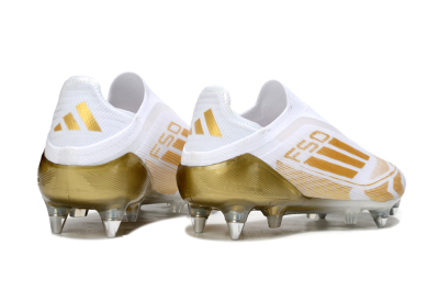 Adidas F50 Elite Laceless SG Soft Ground Soccer Cleats - White/Gold