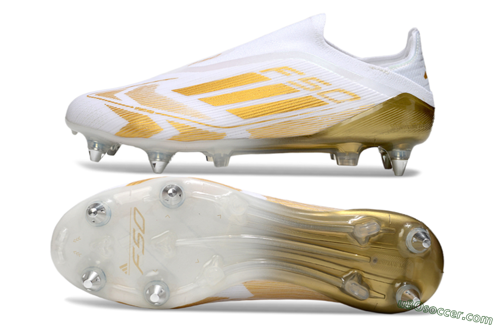 Adidas F50 Elite Laceless SG Soft Ground Soccer Cleats - White/Gold 0
