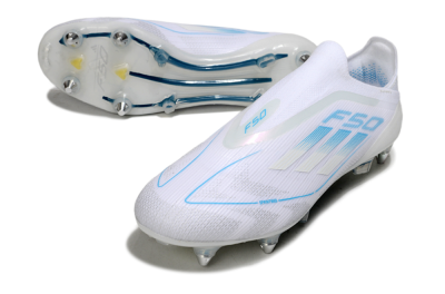Adidas F50 Elite Laceless SG Soft Ground Soccer Cleats - White/Blue