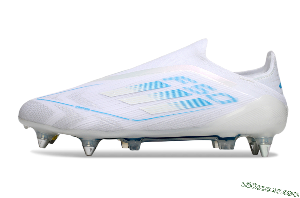 Adidas F50 Elite Laceless SG Soft Ground Soccer Cleats - White/Blue 2