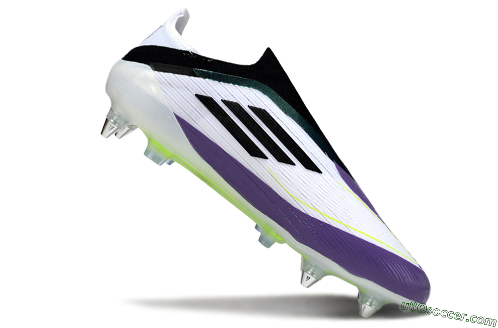 Messi x Adidas F50 Elite Laceless SG Soft Ground Soccer Cleats - White/Purple/Black 4