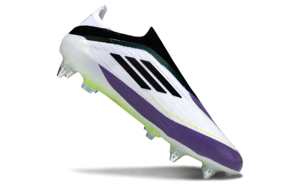 Messi x Adidas F50 Elite Laceless SG Soft Ground Soccer Cleats - White/Purple/Black