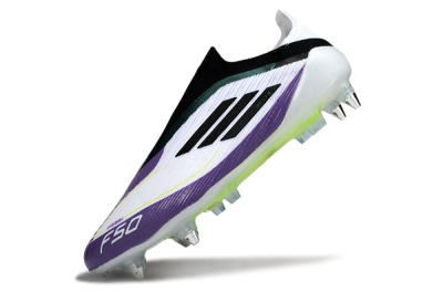 Messi x Adidas F50 Elite Laceless SG Soft Ground Soccer Cleats - White/Purple/Black