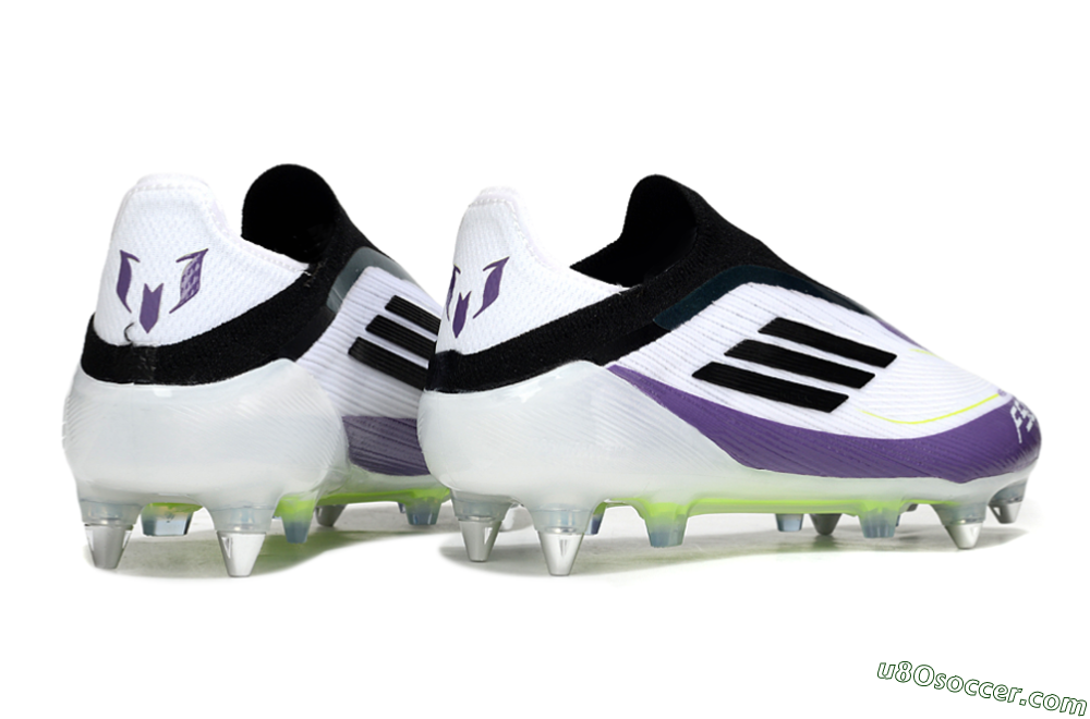 Messi x Adidas F50 Elite Laceless SG Soft Ground Soccer Cleats - White/Purple/Black 6