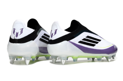 Messi x Adidas F50 Elite Laceless SG Soft Ground Soccer Cleats - White/Purple/Black