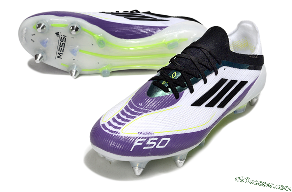 Messi x Adidas F50 Elite SG Soft Ground Soccer Cleats - White/Purple/Black 2