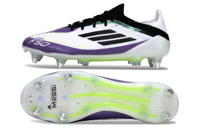 Messi x Adidas F50 Elite SG Soft Ground Soccer Cleats - White/Purple/Black