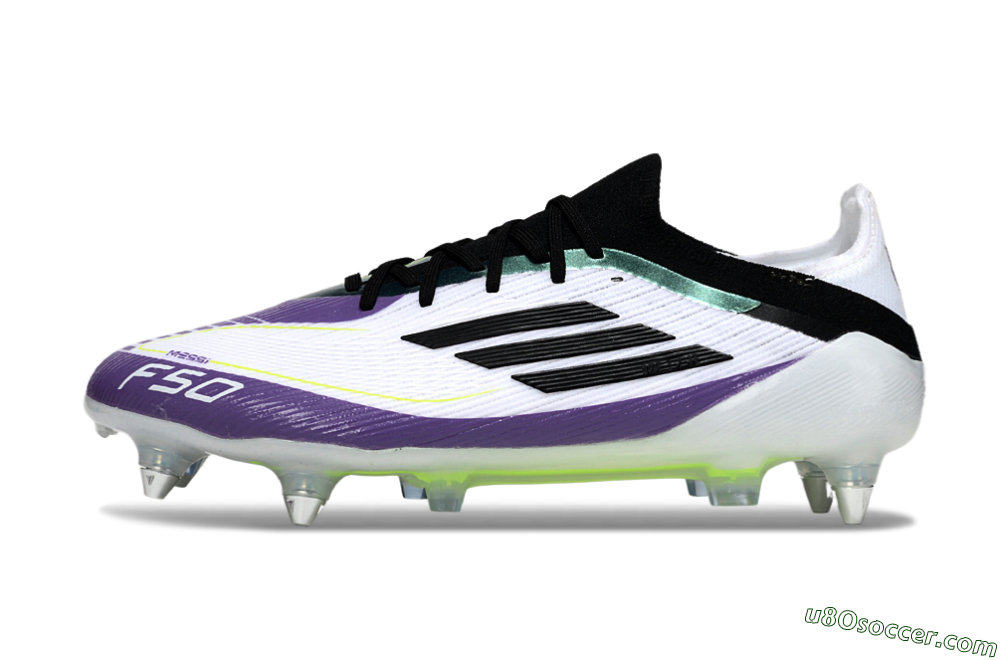 Messi x Adidas F50 Elite SG Soft Ground Soccer Cleats - White/Purple/Black 1